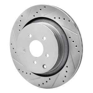 Infiniti Q50 Brake Rotor (1) - Rear Left - R1 Concepts - Drilled & Slotted - Silver - `09-`24
